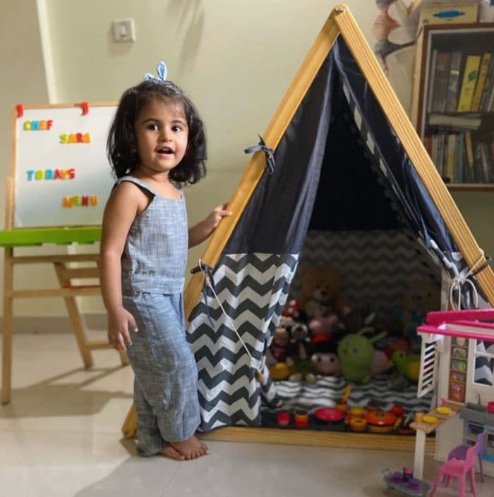 A-Shape kids tent set up in kids room